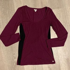 Guess Long Sleeve Color block Top | Burgundy | Small